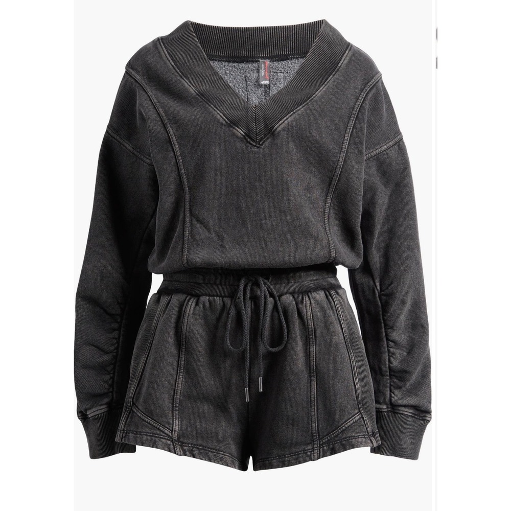 NEW Free People FP Movement Intercept Romper XS Black V Neck Long Sleeve